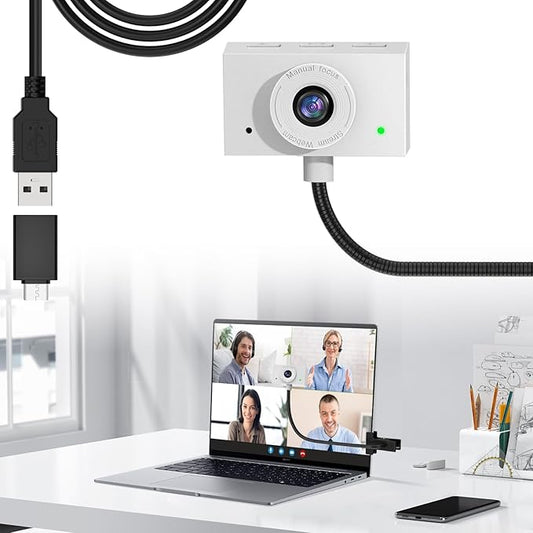 Webcam 1080P for PC, Eye Contact Webcam for Desktop Computer (White)-DeskLoop Office