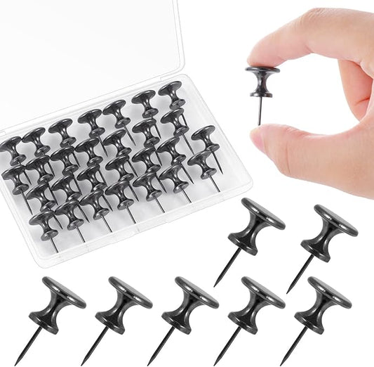 30 Count Metal Giant Push Pins, Jumbo Push Pins 1.14 Inch Large Push Pins for Cork Board Big Black Thumb Tacks for 20 Lbs Wall Hangings Office Home Classroom Decorative-DeskLoop Office