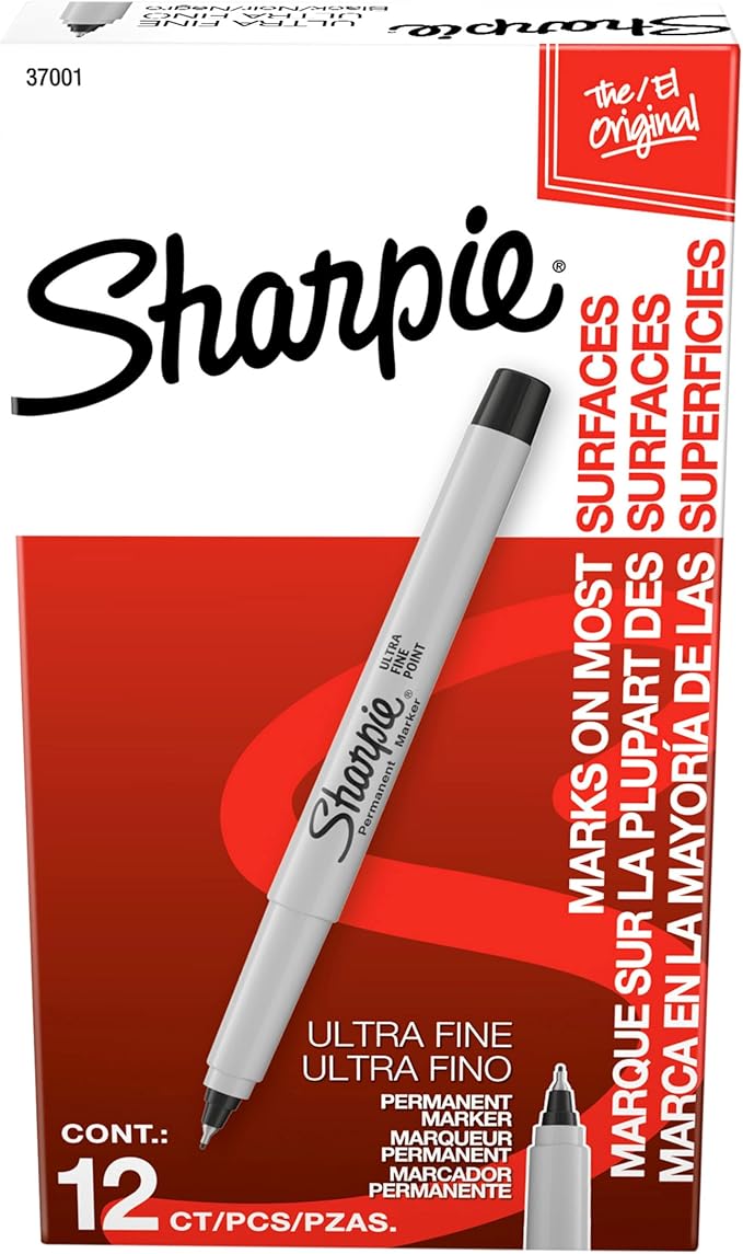 Sharpie Permanent Markers Ultra Fine Tip Markers Set Quick Drying And Fade Resistant Artist Marker For Wood Plastic Paper Metal And More Drawing Coloring And Poster Marker Black 12 Count-DeskLoop Office