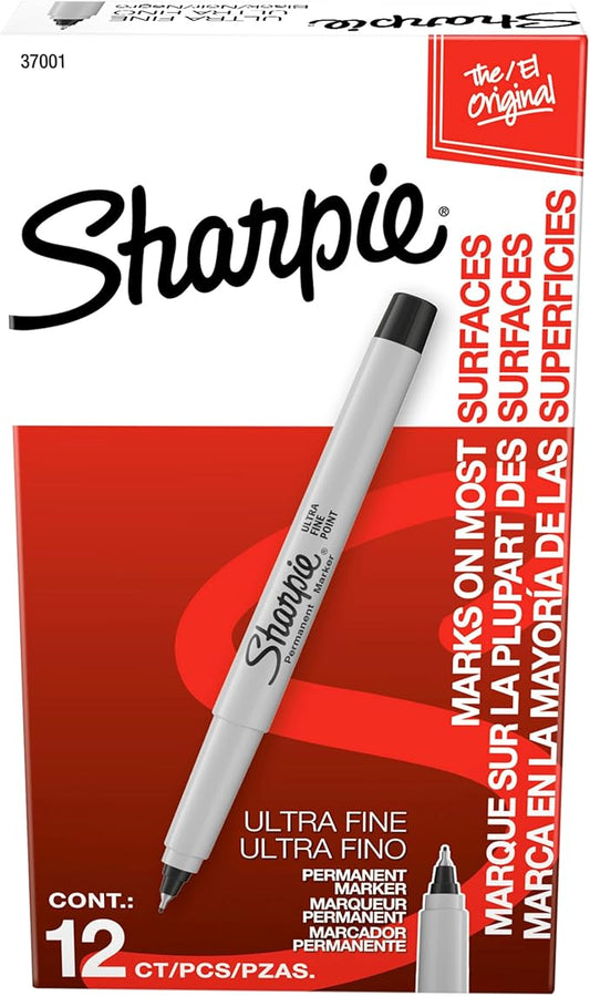 Sharpie Permanent Markers Ultra Fine Tip Markers Set Quick Drying And Fade Resistant Artist Marker For Wood Plastic Paper Metal And More Drawing Coloring And Poster Marker Black 12 Count-DeskLoop Office