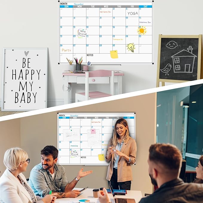 XBoard Magnetic Calendar Whiteboard 60" x 40" - Monthly Calendar Dry Erase Board, White Board + Colorful Calendar Board, Silver Aluminium Framed Monthly Planning Board-DeskLoop Office