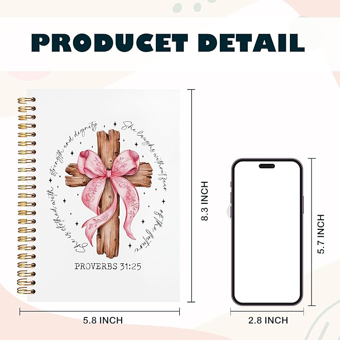 BearCake Proverbs 31 Woman Christian Notebook Journal, Preppy Christian Gifts for Women, Pink Coquette Bow Prayer Journal for Women, Bible Journaling Hardcover Spiral Notebook 5.5x8.3-DeskLoop Office