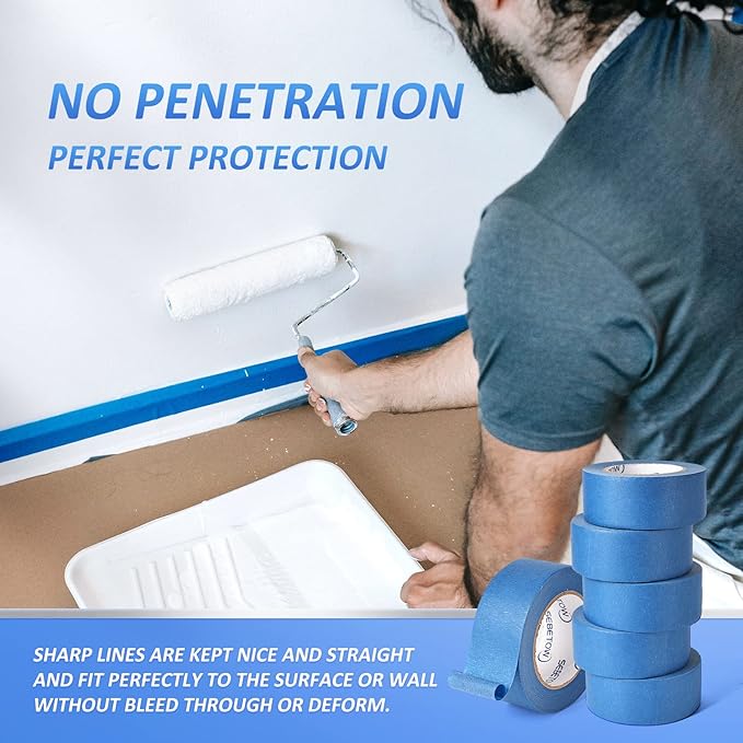 10 Rolls Painters Tape 2 inch Bulk Painter Tape Blue Wide Roll, Blue Masking Tape, 2 Inches x 55 Yards for General Purpose Wall Painting, Home Improvement-DeskLoop Office