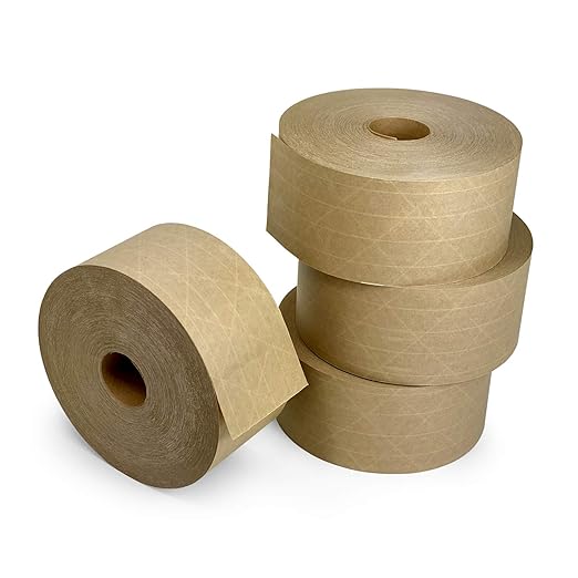 IDL Packaging 2.83" x 450 feet Reinforced Water-Activated Kraft Gummed Tape 30lb Thickness (Pack of 4) - Secure Paper Packing Tape for Secure Carton Sealing - Heavy-Duty for All Conditions, Brown-DeskLoop Office