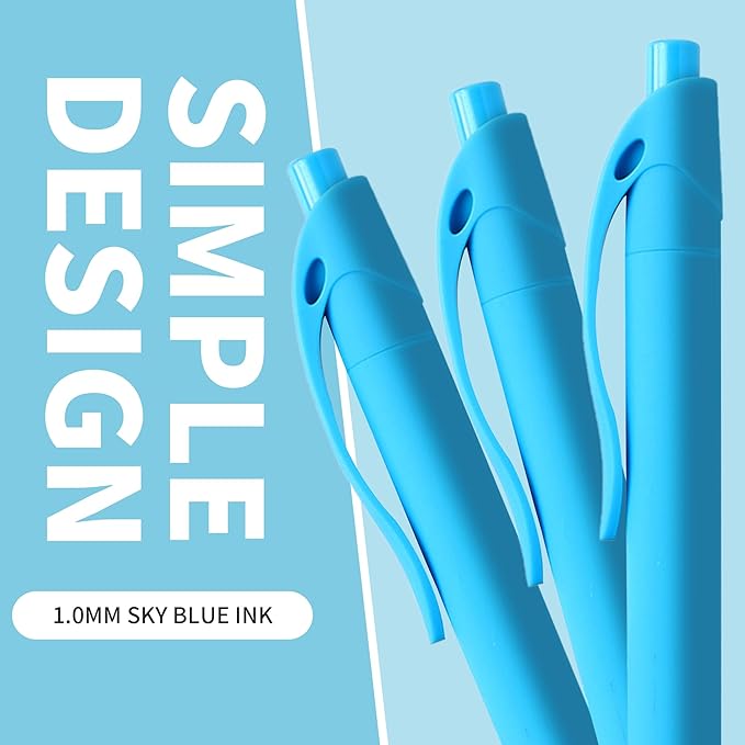 deegtran Pens Bulk, 50 Pack No Bleed Sky Blue Click Pen, Wholesale Retractable Ballpoint Pens, Pens Medium Point, Smooth Ink Pen, 1.0MM Sky Blue Ink-DeskLoop Office