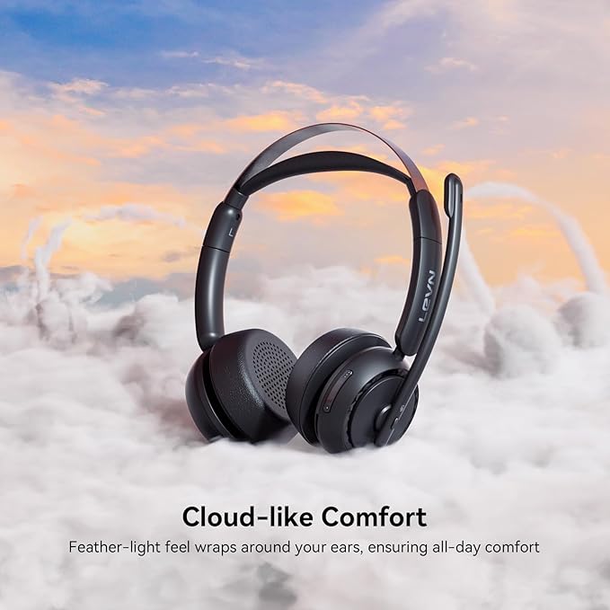 LEVN Wireless Headset, Wireless Headset with Mic for Work, AI Noise Cancelling, 65 Hrs Working Time, Bluetooth Headphones with Microphone from Home/Computer/Call Center/Teams-DeskLoop Office