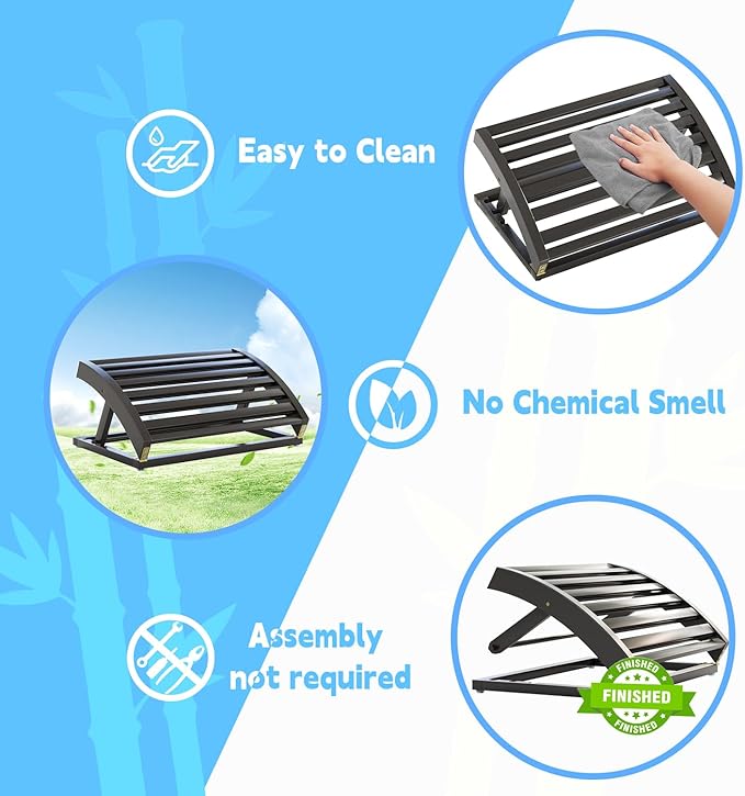 Foot Rest for Under Desk at Work - Adjustable Black Bamboo Footrest for Office and Couch-DeskLoop Office