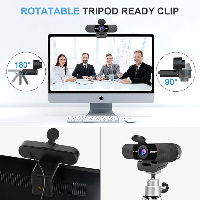 EMEET 1080P Webcam with Microphone, C960 Web Camera, 2 Mics Streaming Webcam, 90°FOV Computer Camera, Plug and Play USB Web Cam for Online Calling/Conferencing, Zoom/Teams/Facetime/YouTube, Laptop/PC-DeskLoop Office