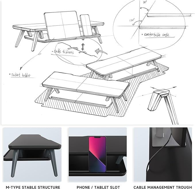 Fenge Monitor Stand, Monitor Stands Riser for Desk, 23.6 Inch Wood Desk Shelf with Storage Organizer and Cable Management for Office Desk Accessories-DeskLoop Office