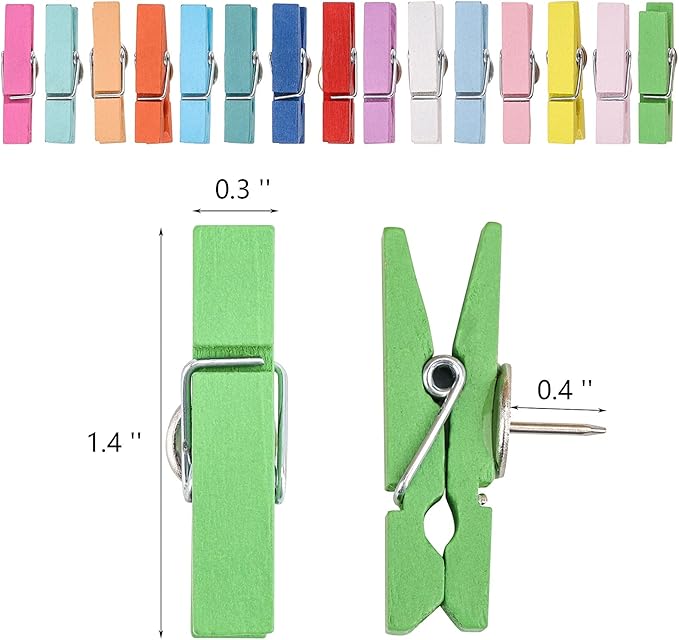 100Pcs Push Pin with Wooden Clips Tacks for Cork Board Artwork for Bulletin Board Crafts Arts Projects Photo Supplies(Colorful)-DeskLoop Office