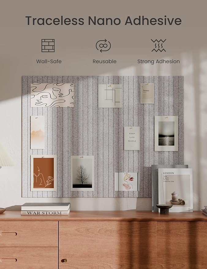 Bumusty Large Cork Board Alternative-47 x35 Felt Bulletin Board Tiles, with 30 Pushpins, 70 Adhesive Tabs, 12-Pack Slat Wall Paneling, Cork Boards for Office Push Pin Board Felt Board-Marble Gray-DeskLoop Office