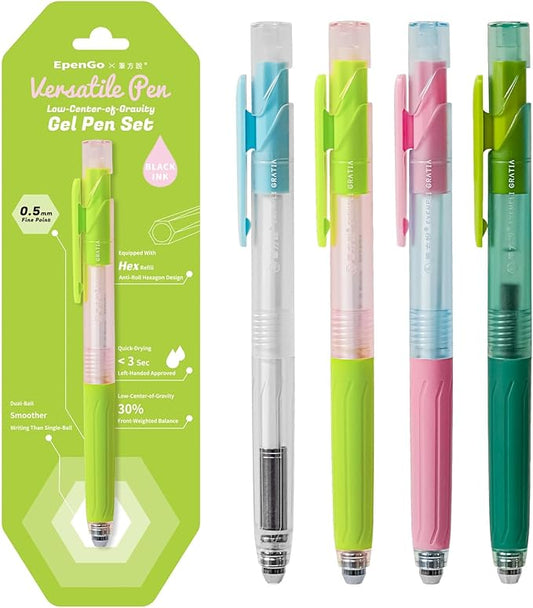 cute Ballpoint Pens Fine Point Smooth Writing Pens, 0.5mm Black Gel Ink pen, Quick-Dry Retractable with Silicone Grip, 4 Pcs - Morandi Colors for Office, School Supplies & Journaling-DeskLoop Office