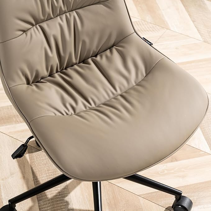 Kidol & Shellder Faux Leather Office Chair, Adjustable Swivel Height Task Chair, Rolling Wheels & Soft Backrest - Armless Ergonomic Desk Chair for Home, Office,Vanity,Gaming(Khaki)-DeskLoop Office