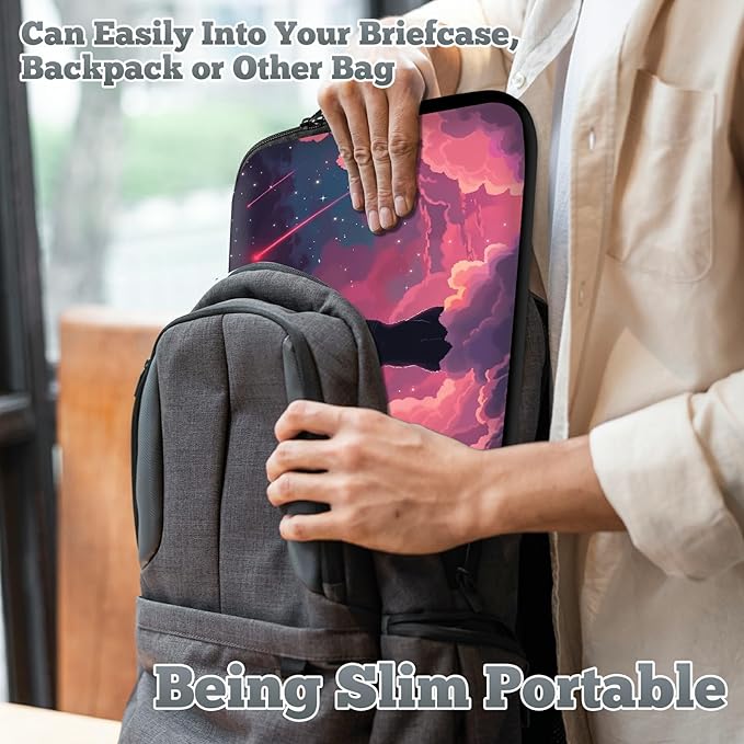 Laptop Sleeve Case Bag 15 inch, Pink Sky Cat Slim Carrying Case Durable Handbag Travel Laptop Bag for 15 inch MacBook Air M3/M2/15 Pro/Surface Laptop 7/6/5/4/3/ Dell XPS 15 Plus