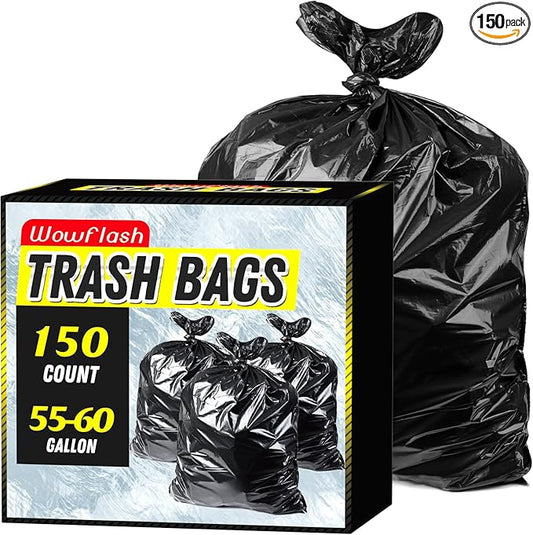 150 Count 55-60 Gallon Trash Bags, Sturdy & Tear-Resistant Commercial Can Liners 55 Gallon, Large Garbage Bags, Large Black Trash Bags for Commercial, Lawn and Leaf Bags-DeskLoop Office