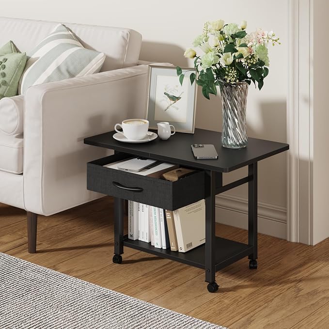 22"x15" Large Printer Stand with Storage Drawer, 2-Tier Under Desk Printer Table for Home Office, Printer Cart fit Fax Machine/3D Printer/Scanner(Black)-DeskLoop Office