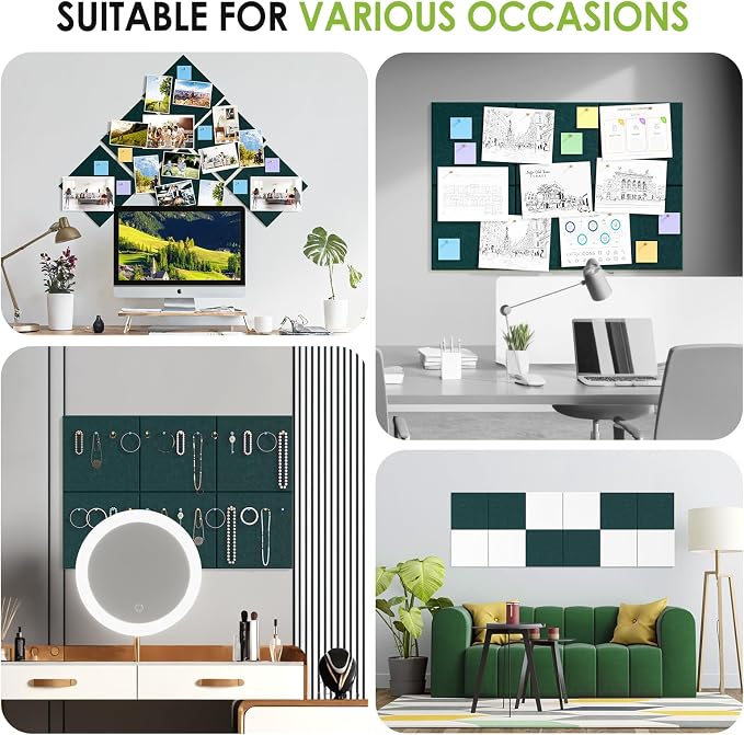 MaxGear Felt Bulletin Board 36" x 24", Dark Green Felt Wall Tiles Push Pins | - Image 6