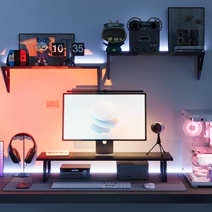 TEAMIX 31.5 inch Dual Monitor Riser, Long Black Monitor Stand Riser Wide TV Stand Riser Monitor Stand for 2 Monitors Wood & Steel Desktop Riser Desk Organization Home Office-DeskLoop Office