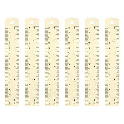 HARFINGTON 6pcs Metal Straight Ruler 15cm Metric SAE Aluminum Alloy Measuring Rulers Scale Tool with Hole for Measure Study Reading Classroom Office, White-DeskLoop Office