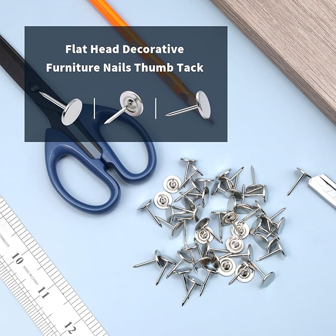 100Pcs Flat Head Upholstery Tacks Home Furniture Decor Tacks Upholstery Nails Flat Push Pins Flat Thumb Tacks Silver (16mmx20mm)-DeskLoop Office