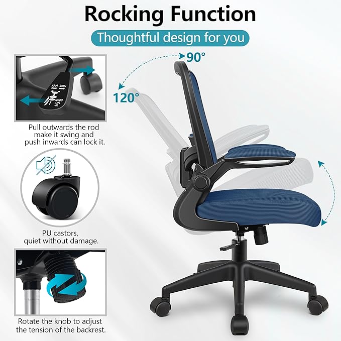 FelixKing Office Chair, Ergonomic Desk Chair Breathable Mesh Chairs with Adjustable High Back Lumbar Support Flip-up Armrests, Executive Swivel Comfy Task Computer Chairs for Home Office Navy-DeskLoop Office