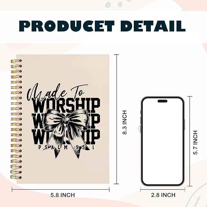 BearCake Christian Coquette Bow Notebook Journal, Made to Worship Prayer Journal for Women, Preppy Christian Gifts for Women, Bible Journaling Neutral Hardcover Spiral Notebook 5.5x8.3-DeskLoop Office