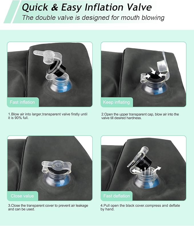 JefDiee Inflatable Travel Foot Rest Pillow, Kids Airplane Bed, Adjustable 3 Layers Height Leg Rest Pillow, Adults Travel Essentials Great for Airplane, Office, Home, Trains, Cars (2 Pack-Dark Grey)-DeskLoop Office