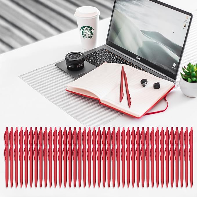 Aozora Pens Bulk 120 Pack Red Click Pens No Bleed Wholesale Retractable Ballpoint Pens Medium Point,Smooth Ink Pens for Journaling School Office Supplies 1.0MM Red Ink-DeskLoop Office