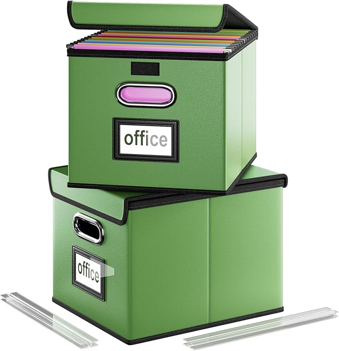 Huolewa Portable Leather File Organizer Storage Boxes, Collapsible File Folder Organizer Boxes with Lids, Document Organizer, Decorative Filing Box Cabinet for Letter/Legal File Folder Storage-DeskLoop Office