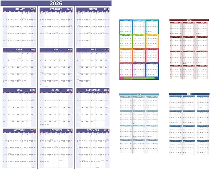 2026 Wall Calendar 34.8" x 22.8" Large Vertical Yearly Wall Hanging Calenda with Julian Date Thick Paper Calendar 12 Month Annual Wall Planner for Wall Office Fridge(Purple)-DeskLoop Office