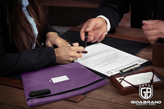 Notary Bag with Lock | 14x11 inch | Purple | Zipper Notary Supplies Bag | Locking Notary Bag for Notary Kit, Stamp, Embosser, Ink Pad, and Valuables | Locking Document Bag | Journal Carrying Case-DeskLoop Office