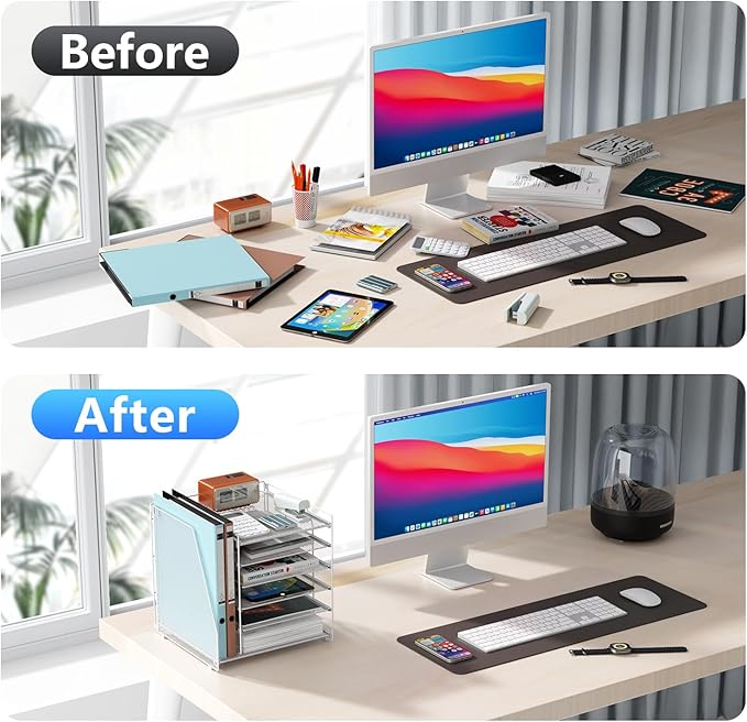 Gianotter Desk Organizers and Accessories, 6-Tier Paper Organizer with Magazine Rack, Office Desk Accessories & Workspace (White)-DeskLoop Office