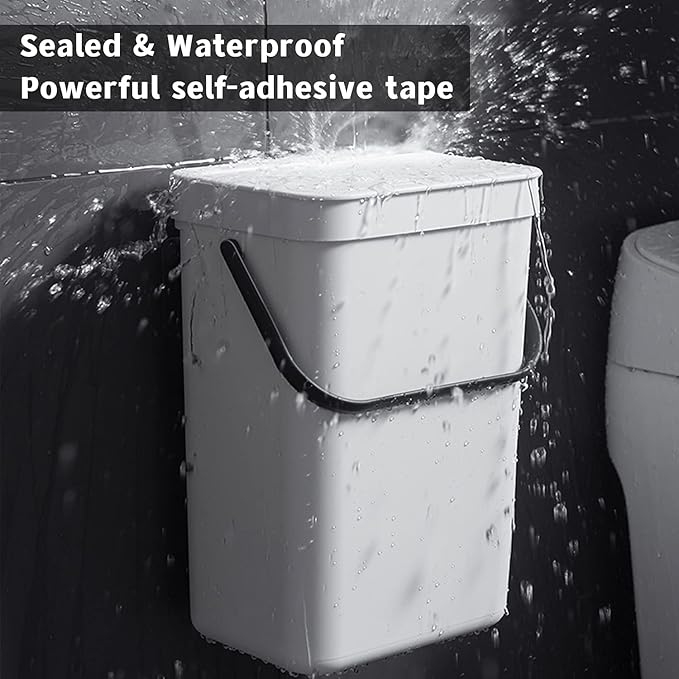 stonespace Hanging Trash Can, 3.2 Gallon/12L Small Waste Bin with Lid for Kitchen Cabinet Door or Under Sink, Bathroom Trash Bin with Lid, Food Waste Bin, 1 Pack White-DeskLoop Office