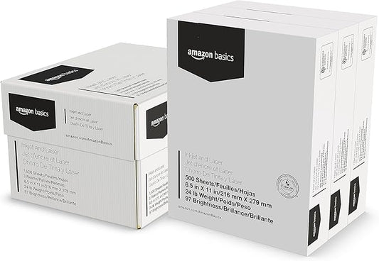 Amazon Basics Multipurpose Copy Printer Paper, 8.5-x-11-inch, 24lb, 1500 Sheets (3 Packs of 500), 97 Bright, White-DeskLoop Office