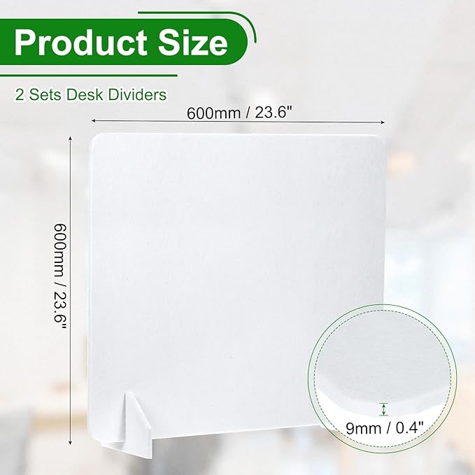 PATIKIL Desk Divider, 2 Set 24 x 24 Inch Acoustic Freestanding Desk Divider Desk Privacy Panel with 4 Pcs Support Feet for Library Office Workstation, White-DeskLoop Office