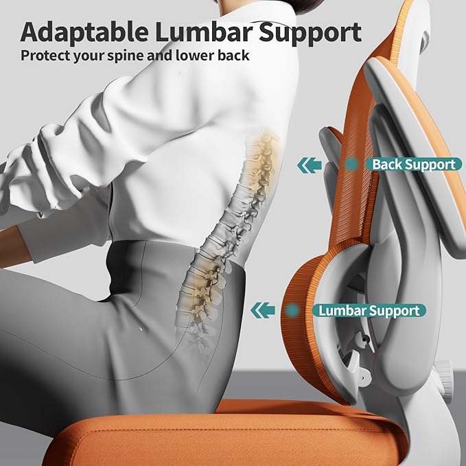 TRALT Office Chair - Ergonomic Desk Chair with Adjustable Lumbar Support, Mesh Computer Chair, Executive Chairs for Home Office Comfortable Lumbar Support (Orange)-DeskLoop Office