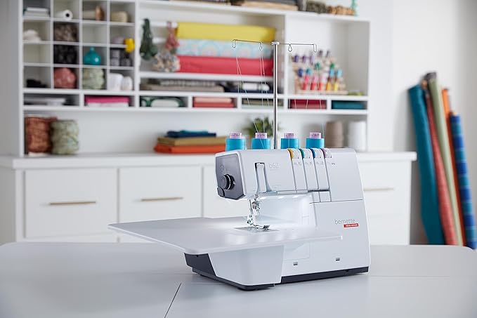 Bernette B62 Airlock Coverstitch Machine Bundle | Air Threader, Scissors, Rotary Cutter, Threads, Self Healing Foldable Cutting Mat, LED Light, Extension Table | Heavy Duty, Beginner to Professional-DeskLoop Office