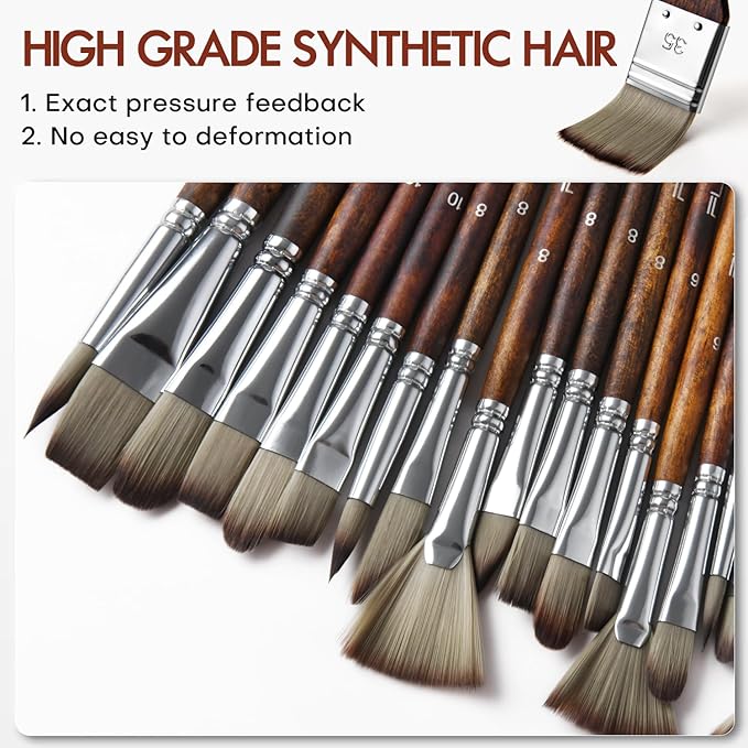 25pcs Paint Brush Set, Fuumuui Acrylic Paint Brushes, Professional Artist Series with Wide Flat, Filbert, Fan, Dagger, Cat Tongue, Round, Angle, Rigger for Oil, Acrylic Canvas Paintings, Face Painting-DeskLoop Office