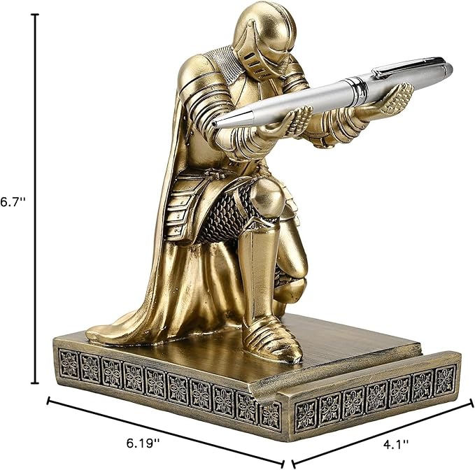 Windbreaker Soldier Knight Pen Holder Personalized Desk Accessory, Mobile Phone & Gaming Controller Holder, Device Stand Gift for Medieval Enthusiasts (Bronze)-DeskLoop Office