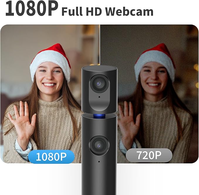 CZUR Halo Streaming Dual Webcam, Professional USB Web Camera 1080P with Microphone, 90° View Computer Camera, Plug & Play, Compatible with Windows/Mac, for Skype/TikTok/YouTube/Yahoo Messenger-DeskLoop Office