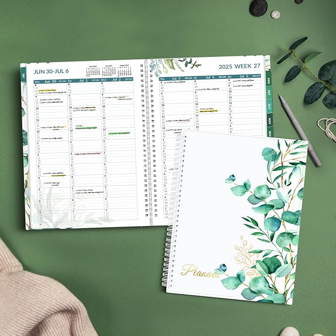 SUNEE 2025-2026 Appointment Book, Quarter-Hourly, Weekly & Monthly - from July 2025 to June 2026, 8.5"x11" Academic Planner, Flexible Cover, Note Pages, Bookmark, Spiral Binding, Leaves-DeskLoop Office