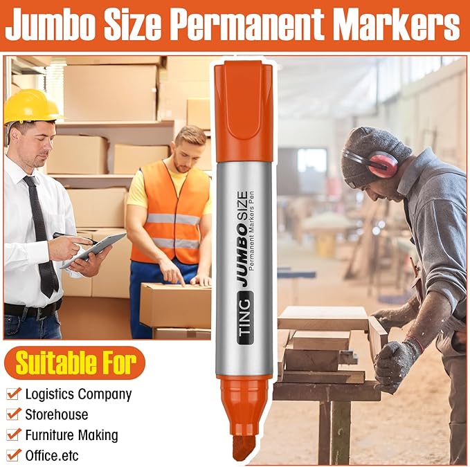 Fuutreo 10 Pack Jumbo Permanent Markers Bulk Large Chisel Tip Permanent Markers Quick Drying Waterproof Big Huge Poster Pens for Office, Logistics Company and More(Orange)-DeskLoop Office