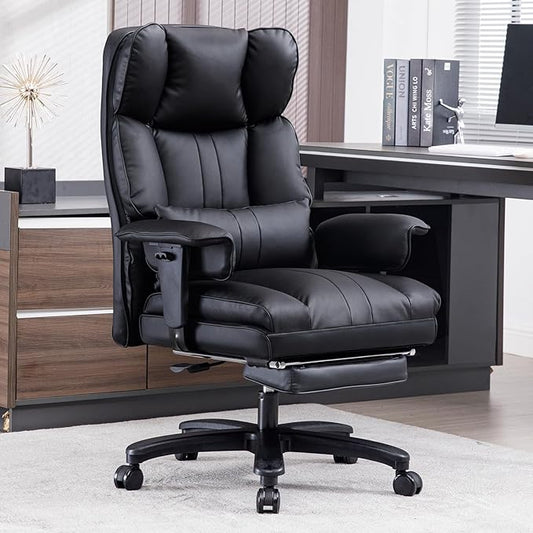 Big and Tall Office Chair 500lbs Wide Seat Executive Office Desk Chair High-Back Office Task Chair with Foot Rest, Ergonomic Lumbar Support Computer Office Chairs for Heavy People(Black)-DeskLoop Office
