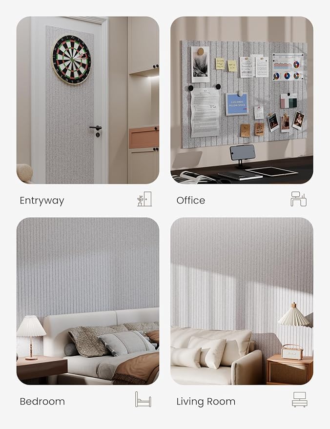 Bumusty Large Cork Board Alternative-36 x24 Felt Bulletin Board Tiles, with 30 Pushpins, 40 Adhesive Tabs, 6-Pack Slat Wall Paneling, Cork Boards for Office Push Pin Board Felt Board-Marble Gray-DeskLoop Office