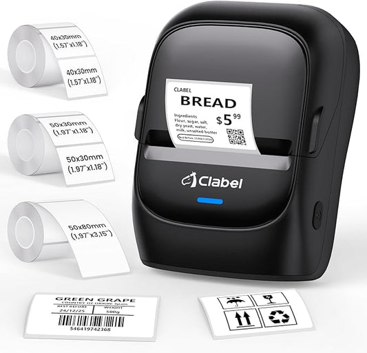 CLABEL Thermal Label Maker Machine: 221B Bluetooth Label Maker Machine with Tape Mini Sticker Printer Barcode Printer Compatible with Smartphone with 3 Roll 40x30mm,50x30mm,50x80mm Label (Black)-DeskLoop Office