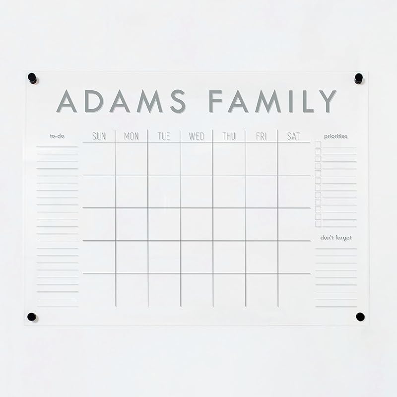 Personalized Clear Acrylic Calendar for Wall, Calendar Whiteboard for Wall, Dry Erase Wall Calendar, Wall Calendar Organizer System for Home (Block, Grey, 31"W x 23"H)-DeskLoop Office