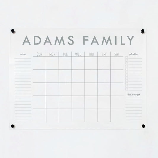 Personalized Clear Acrylic Calendar for Wall, Calendar Whiteboard for Wall, Dry Erase Wall Calendar, Wall Calendar Organizer System for Home (Block, Grey, 31"W x 23"H)-DeskLoop Office