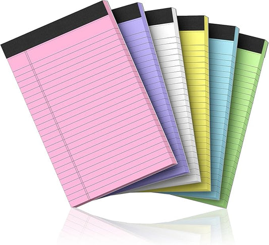 6 Pack Note Pads 5 x 8 Inch Colored Small Legal Pads 5 x 8 Pink Notepad Perforated Writing Pads Lined Paper Pads of Paper College Ruled Paper 30 Sheets Notebook To Do List for School, Office, Home-DeskLoop Office