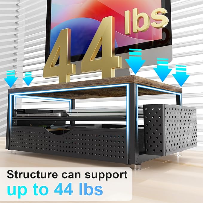 gianotter Wood Monitor Stand Riser, Office Desk Shelf Organizer, Desk Organizer with Drawer and Pen Holder, 2-Tier Computer Stand, Office Organization (Wood)-DeskLoop Office