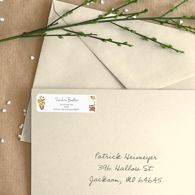 Retro Floral Rolled Address Labels/Roll of 500 Personalized Return Address Labels/Designer Return Address Stickers in Elegant Plastic Dispenser-DeskLoop Office